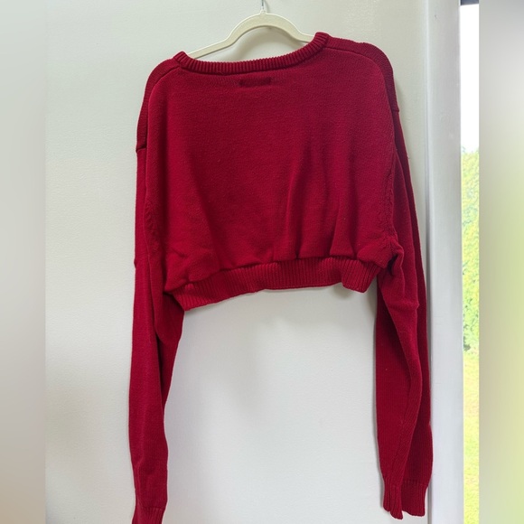 UO Urban Renewal From Vintage Red Chaps Bubble Hem Cropped Jumper Size Large - Picture 4 of 7